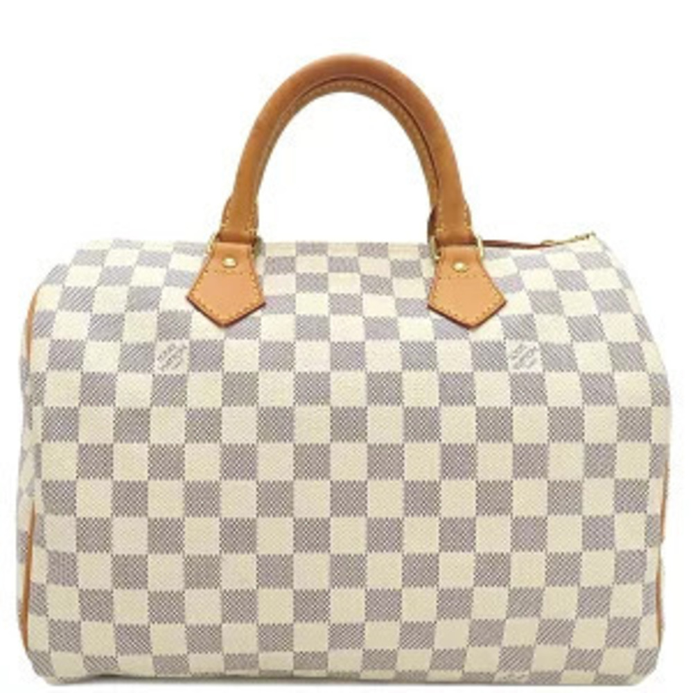 Louis Vuitton Speedy Handbag Damier Azur White Canvas White Boston Key Padlock
